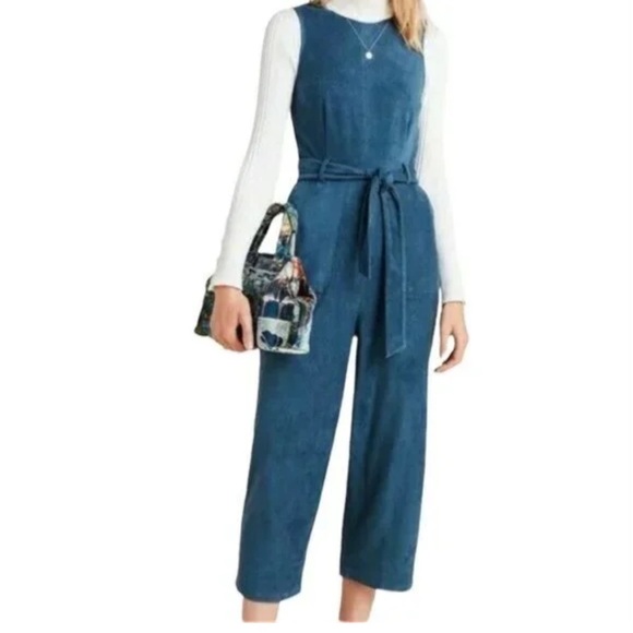 Anthropologie Pants - Anthropologie Faux Suede Blue Jumpsuit XS